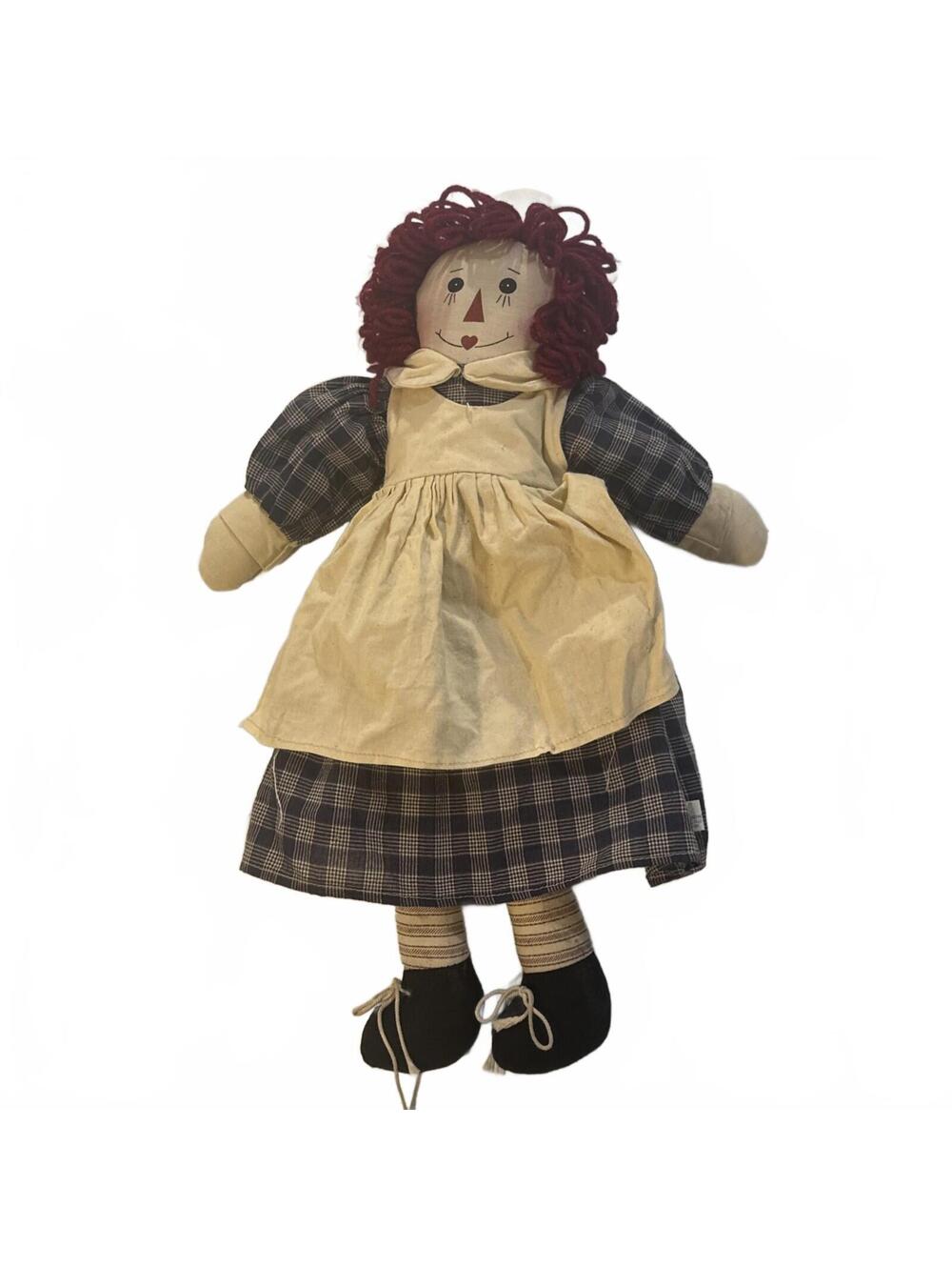 Handmade Raggedy Ann Vintage 19” Doll Yarn Hair & Tied Shoes